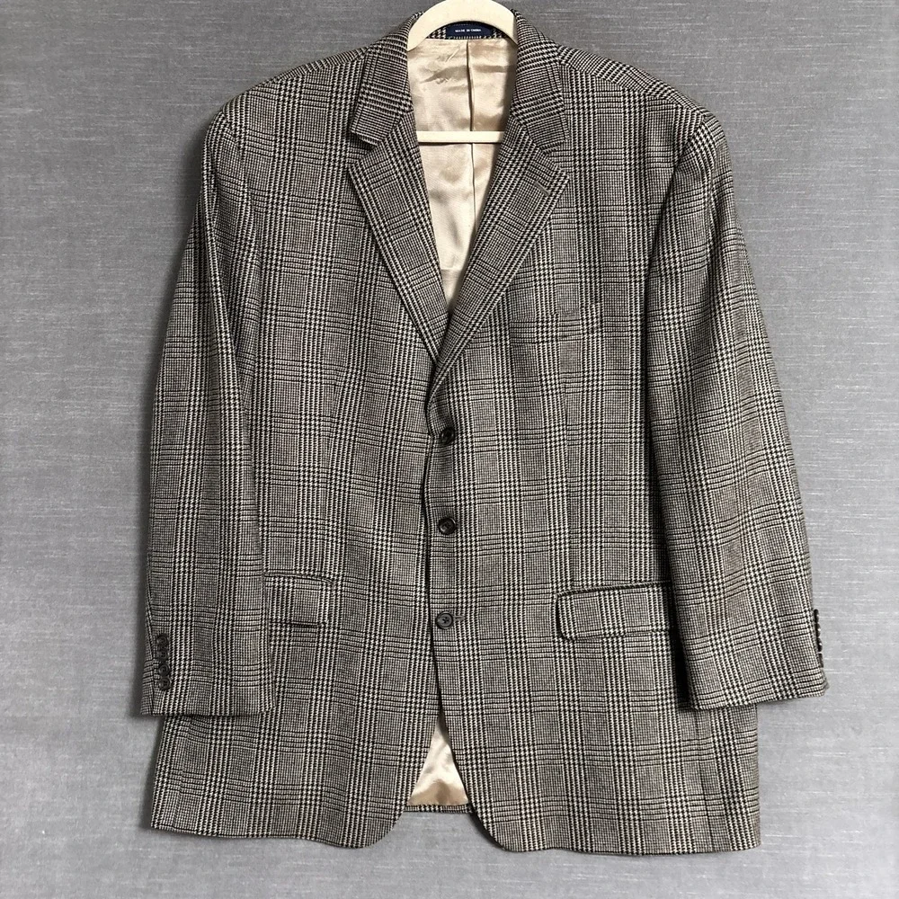 Ralph Lauren Sport Coat 48L Brown Glen Check Wool Cashmere Blazer Tweed 48R 3Btn